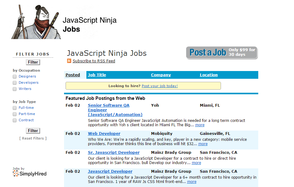 Featured jobs. JAVASCRIPT ниндзя.