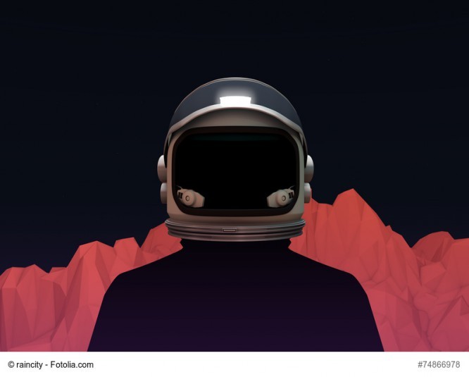 Astronaut with Mars Mountain Landscape