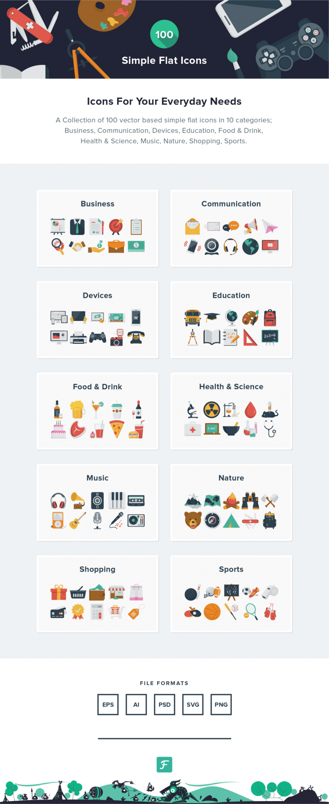 100 Simple Flat Icons